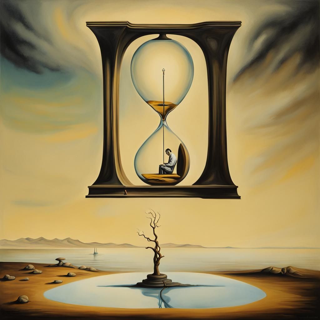 Surreal Hourglass Scene in Dali Style