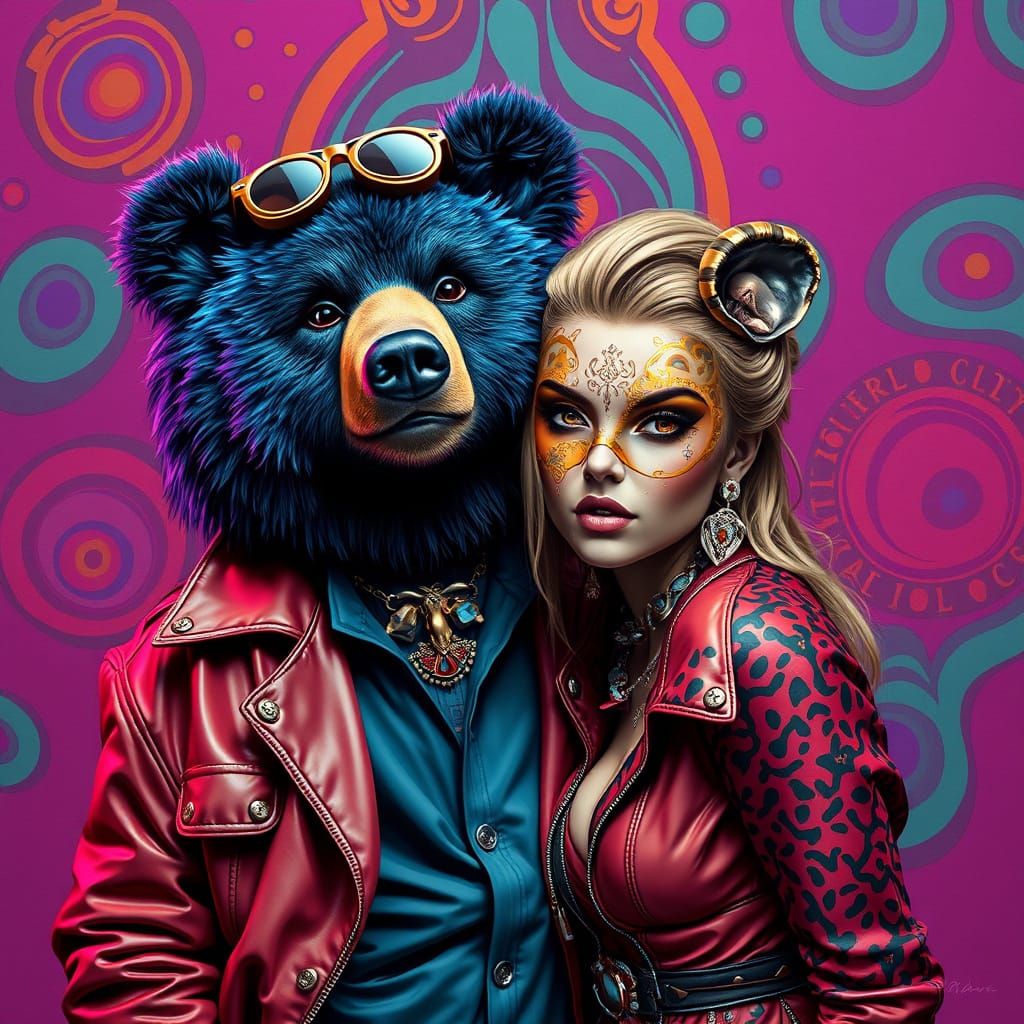 Glamorous Rockn Roll Bear and Oyster in Luxe Art Deco Style
