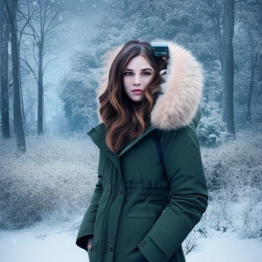 Girl with Walkman in Snowy Parka