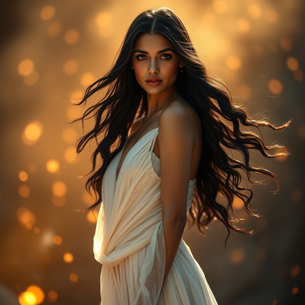 Ethereal Afghan Enchantress in Mystical Golden Light