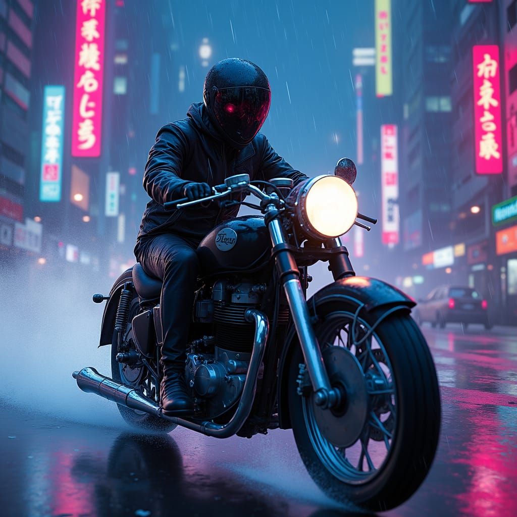 Cyberpunk Motorcycle in Neon Cityscape