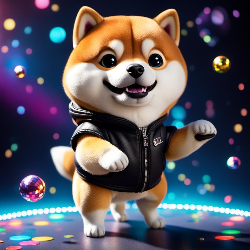 One baby Shiba inu in Pixar style popmart full body in disco