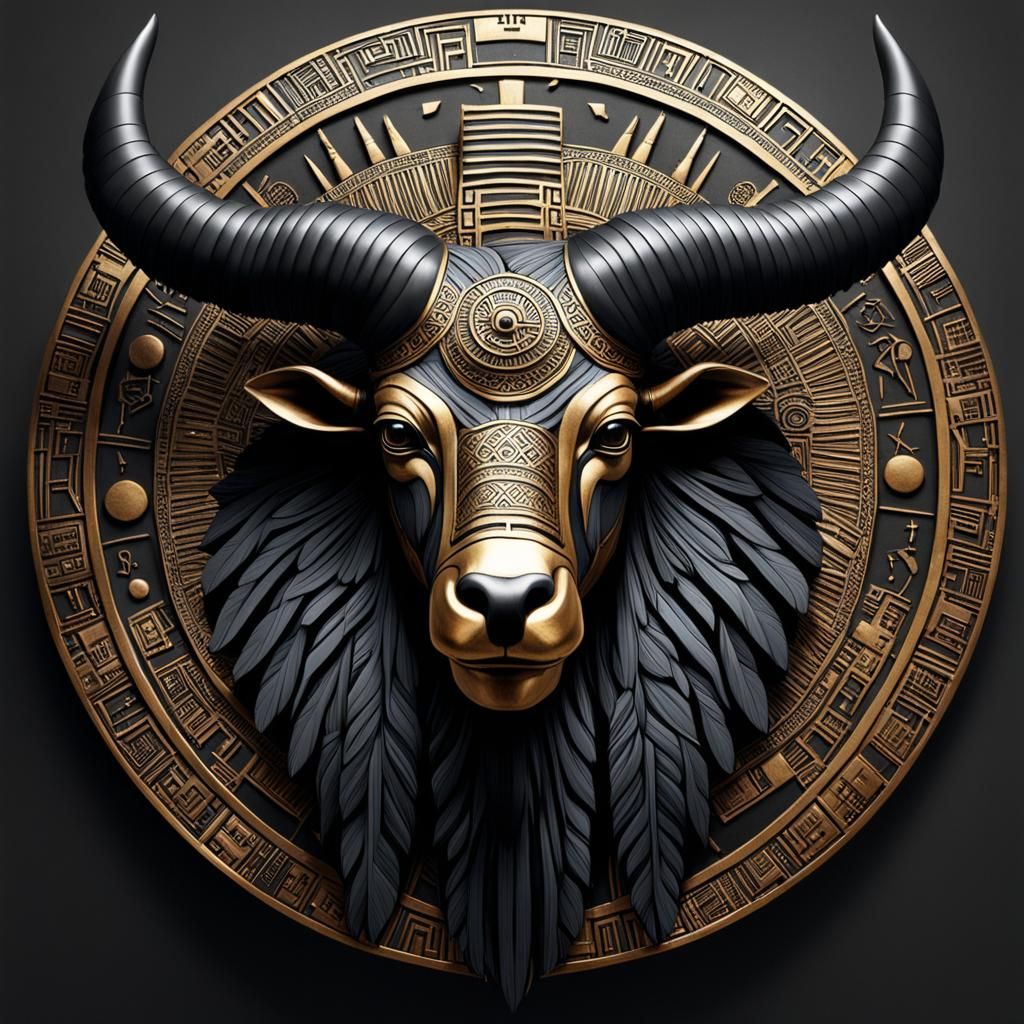 Apis the ancient Egyptian deity - sacred bull. He has a blac...