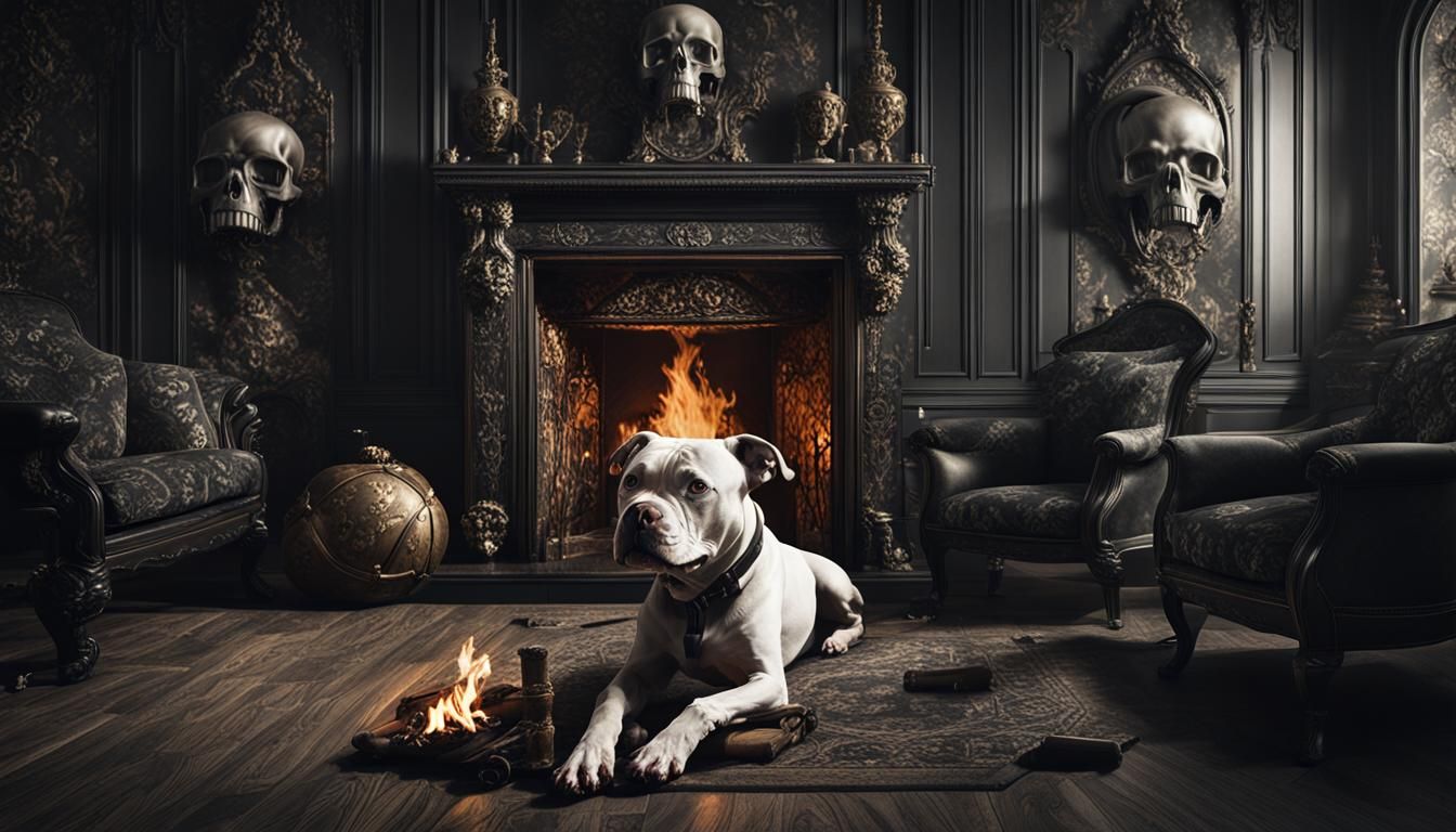 Monochromatic Parlor Scene with Pit Bull