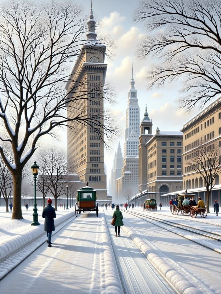 Winter in New York Park: An Impressionistic Ashcan School Sc...