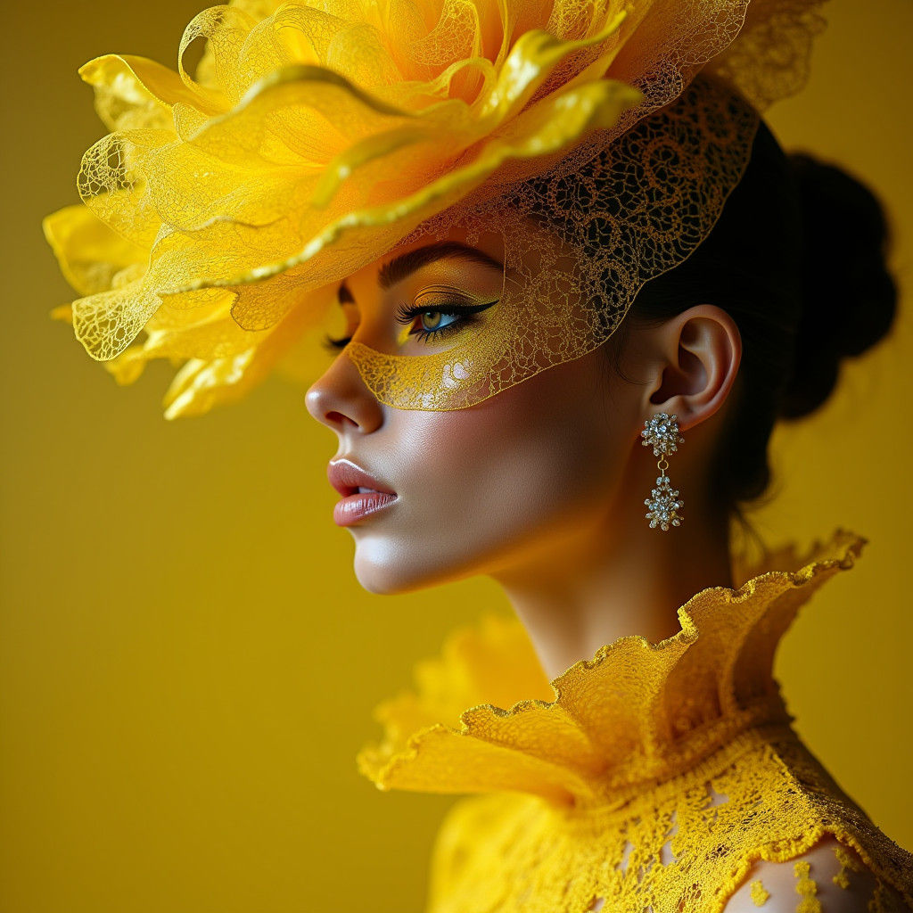 High Fashion Model in Elegant Wire Filigree Dress