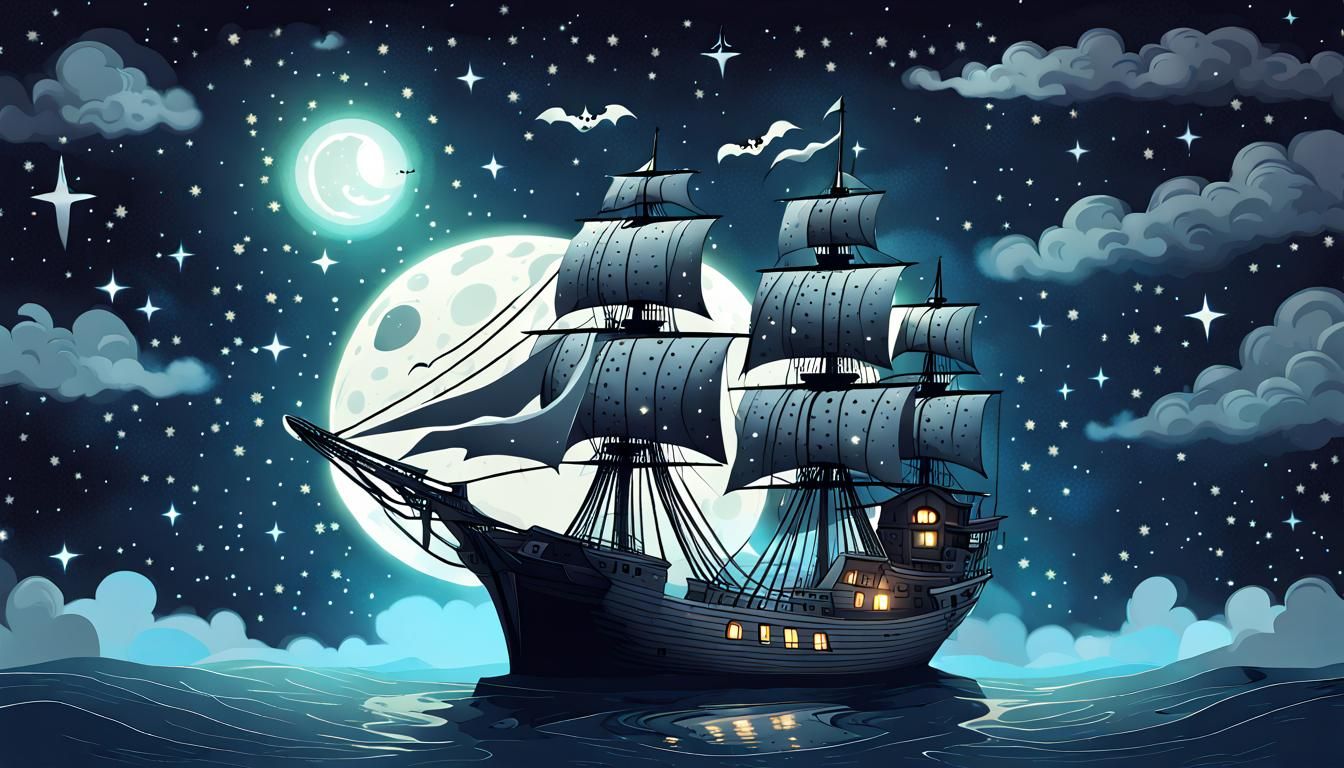 Ghost Ship Sails Across Starry Sky