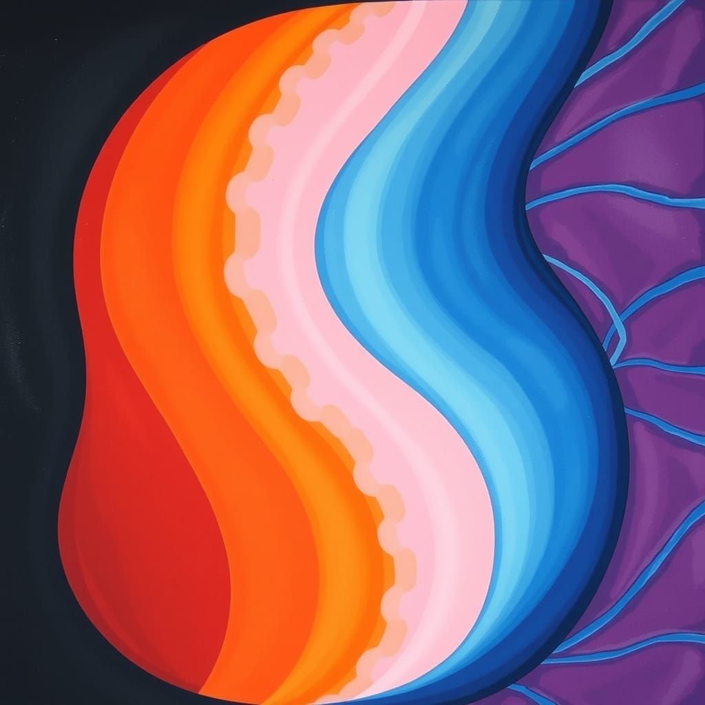 Surreal Gouache Artwork in Ultramarine, Sienna, and Fuchsia