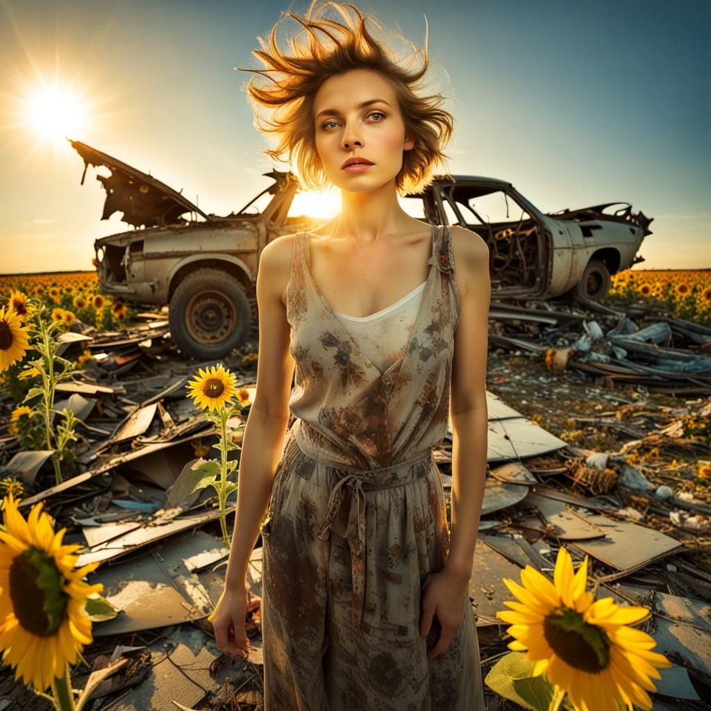 Post-Nuclear War Beauty Amidst Ruins in Avedon Style