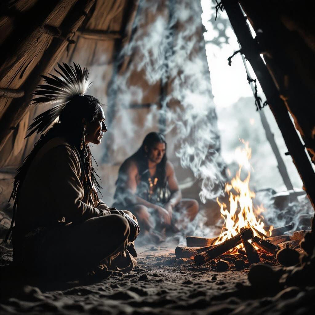 Native American Medicine Man Contemplating Smoke Spirits