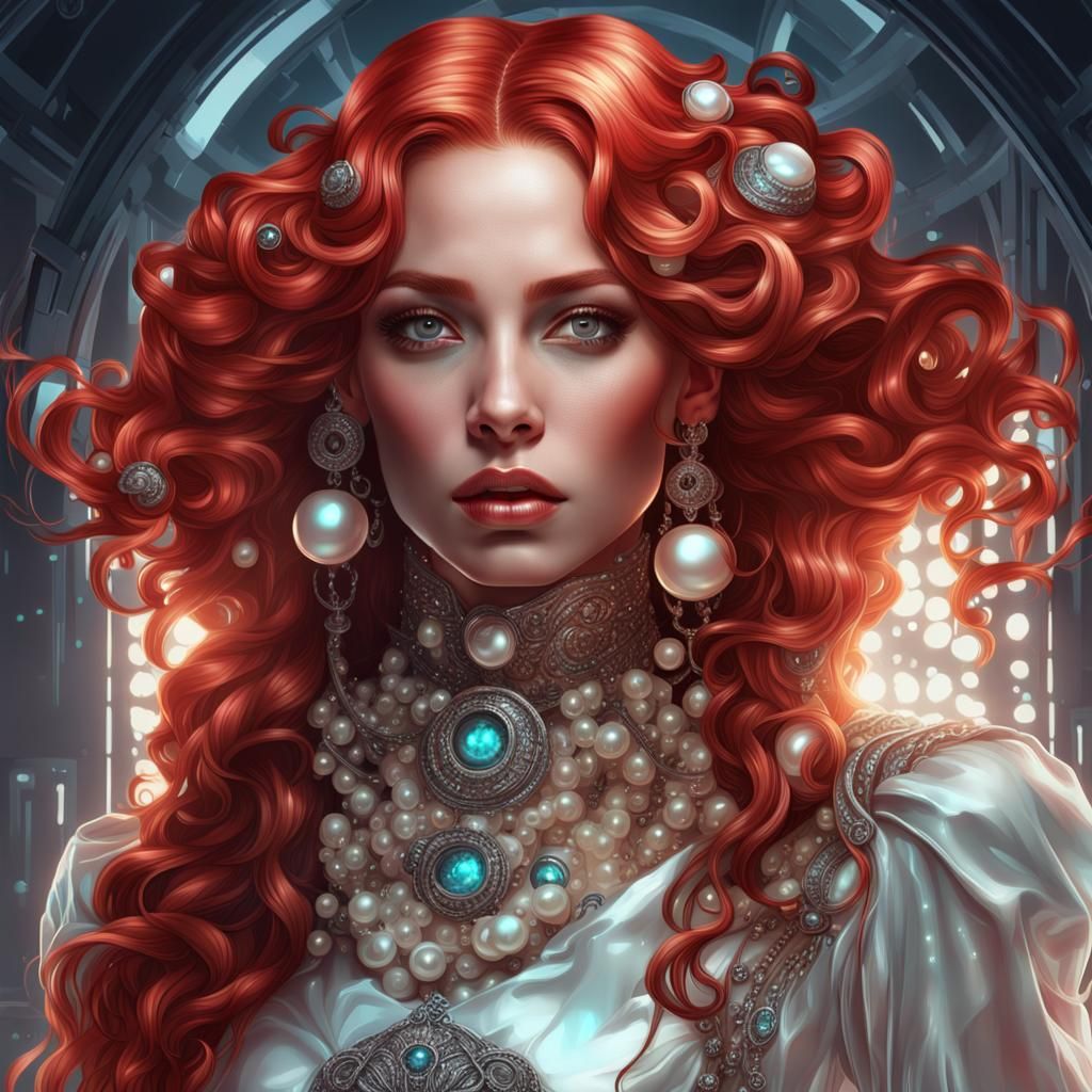 Beautiful Woman Portrait with Pearl Outfit, Hyperdetailed Ar...