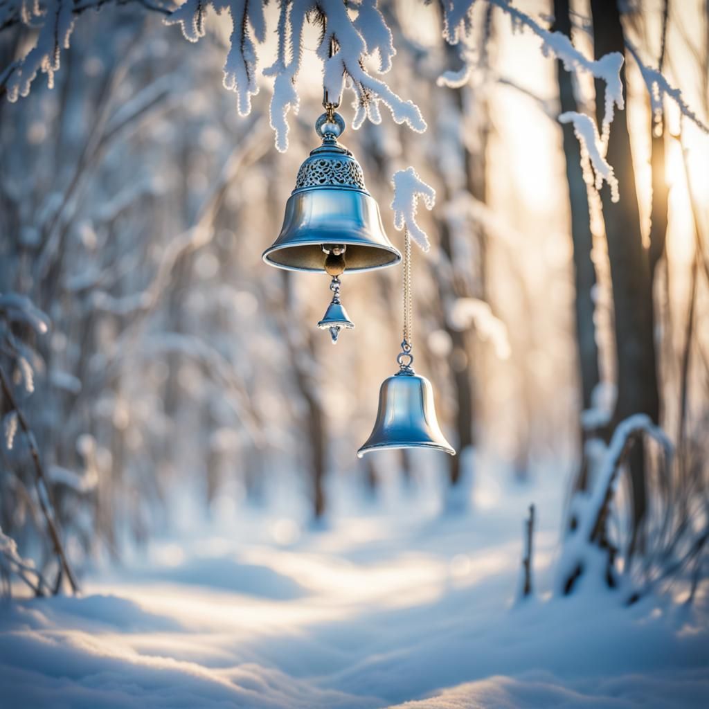 Silver Bell in Mystical Winter Forest