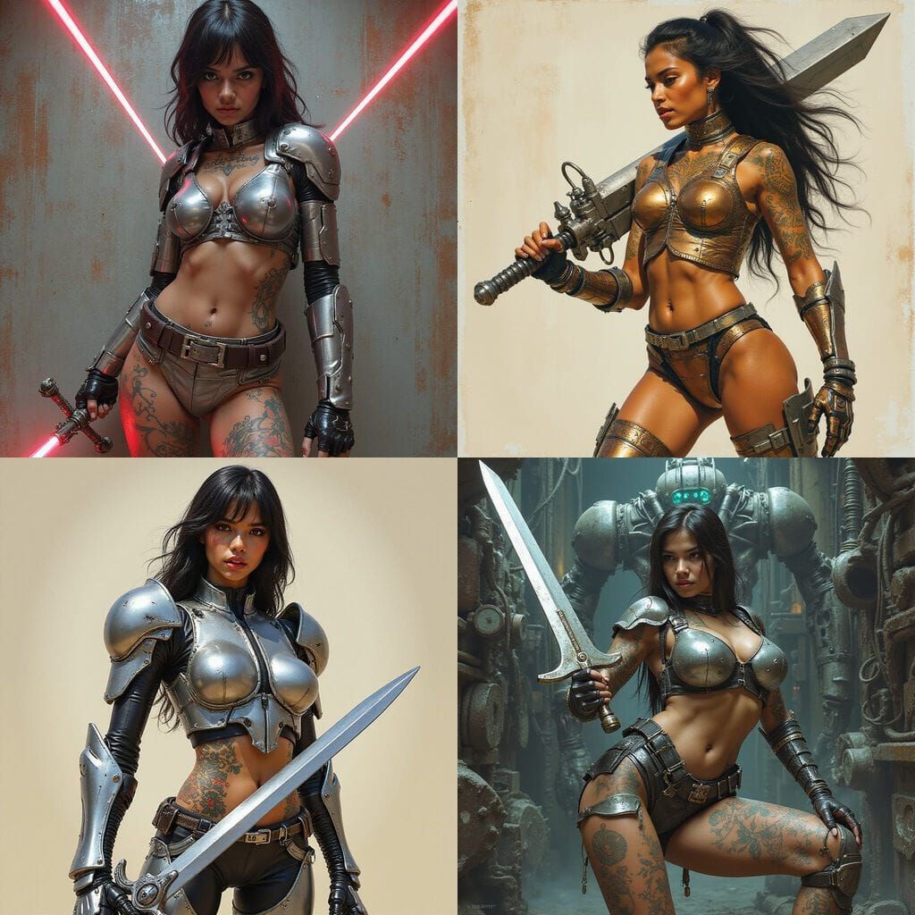Cyborg Warrior Woman with Laser Sword in Biomechanical Style