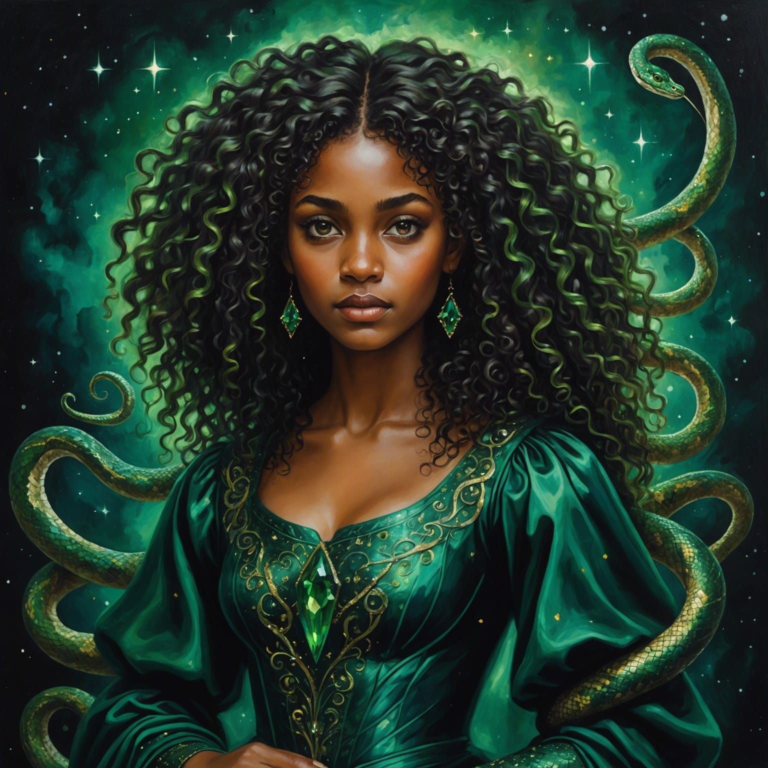 Girl with Snake Familiar in Renaissance Style