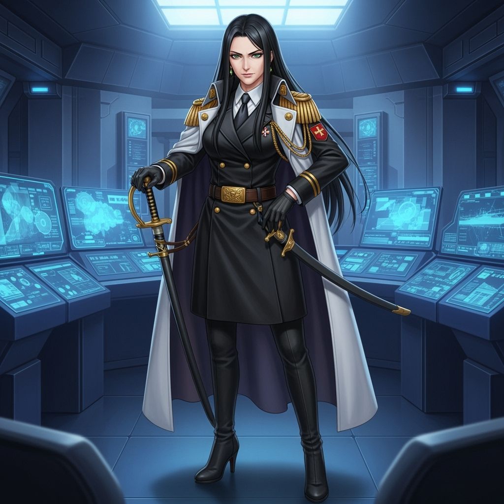 Anime Female Admiral with Sword and Green Eyes