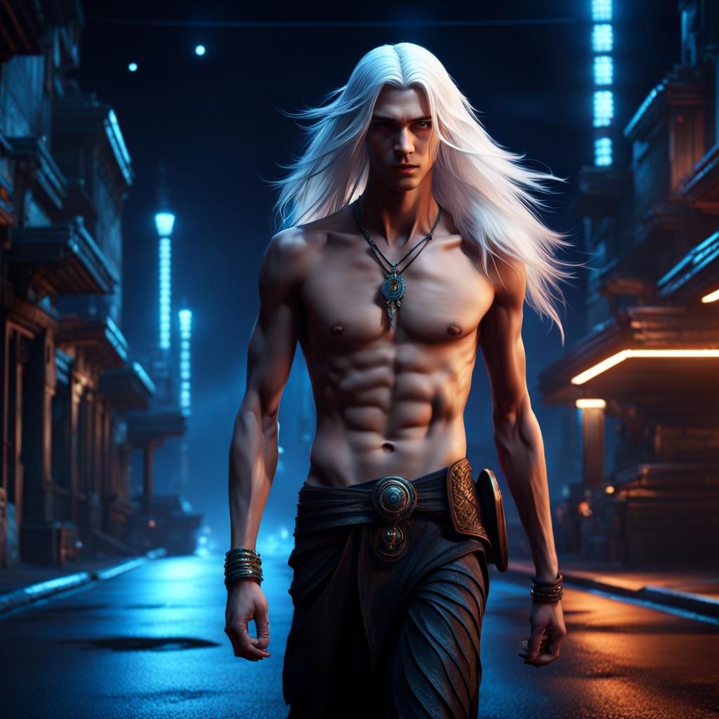 Lonesome Pale Teen Walks Road at Night