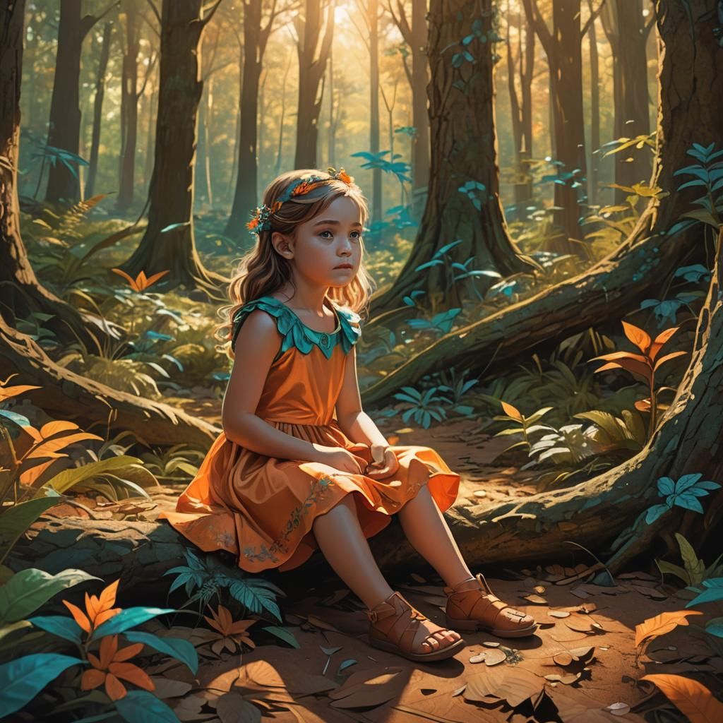 Girl in Whimsical Forest: Hyper-Realistic Digital Art