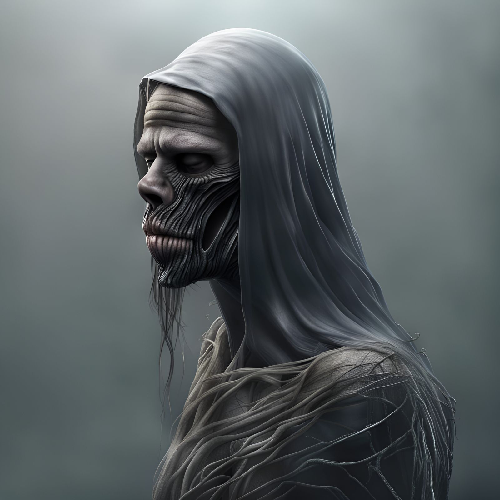 Hyperrealistic Dementor with Brad Pitt Head 3D Render