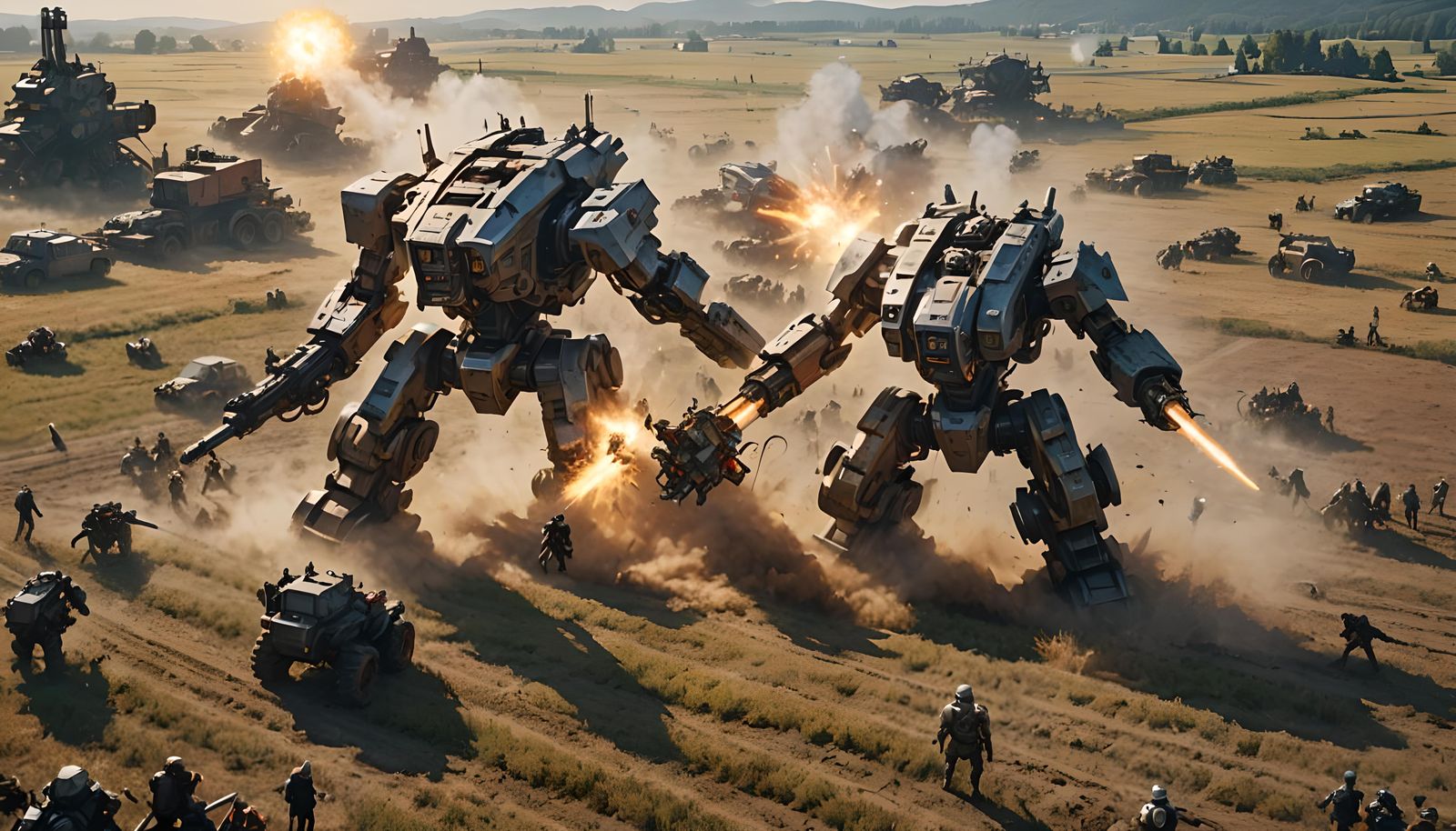 Large Mech Dominates Battlefield Under Blistering Sun