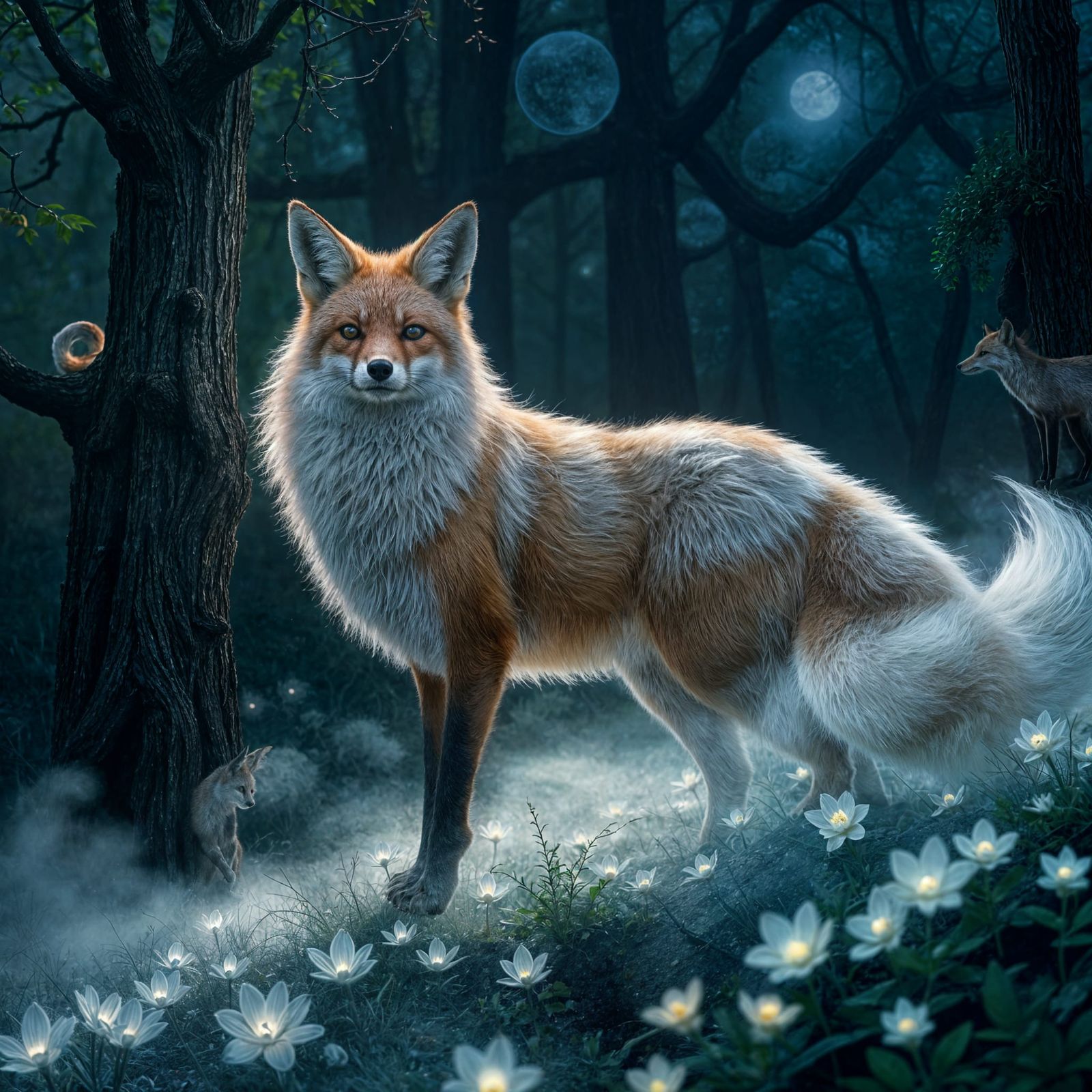 Majestic Moonlight Fox in Enchanted Forest