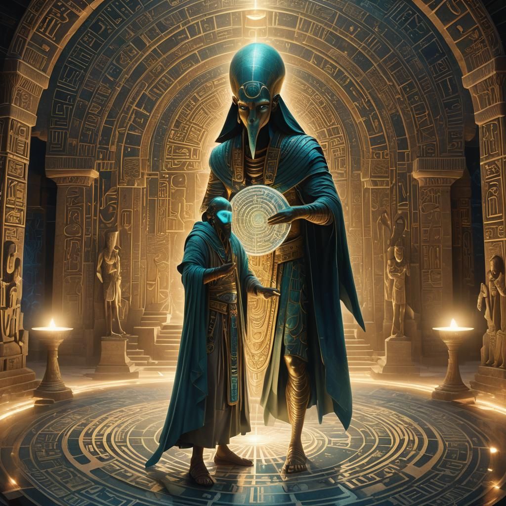 Thoth in Mystical Temple with Infinity Mirror