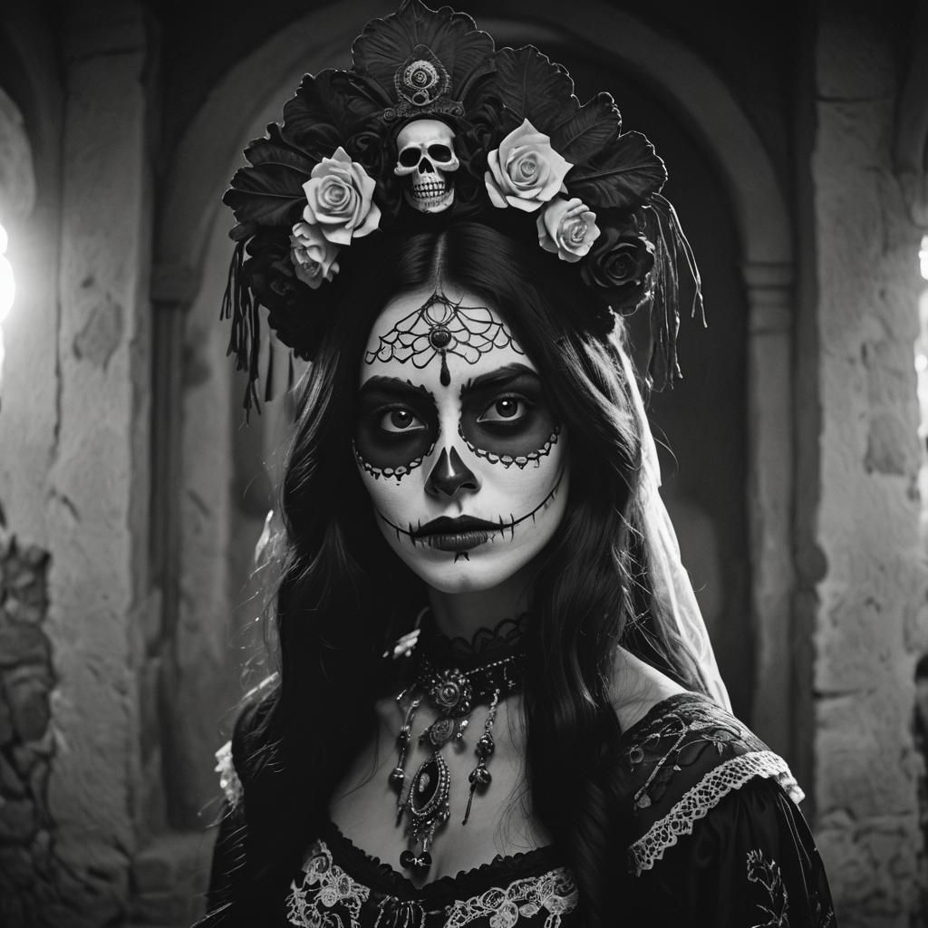 Colombian Gothic Portrait of Catrina with Black Hair