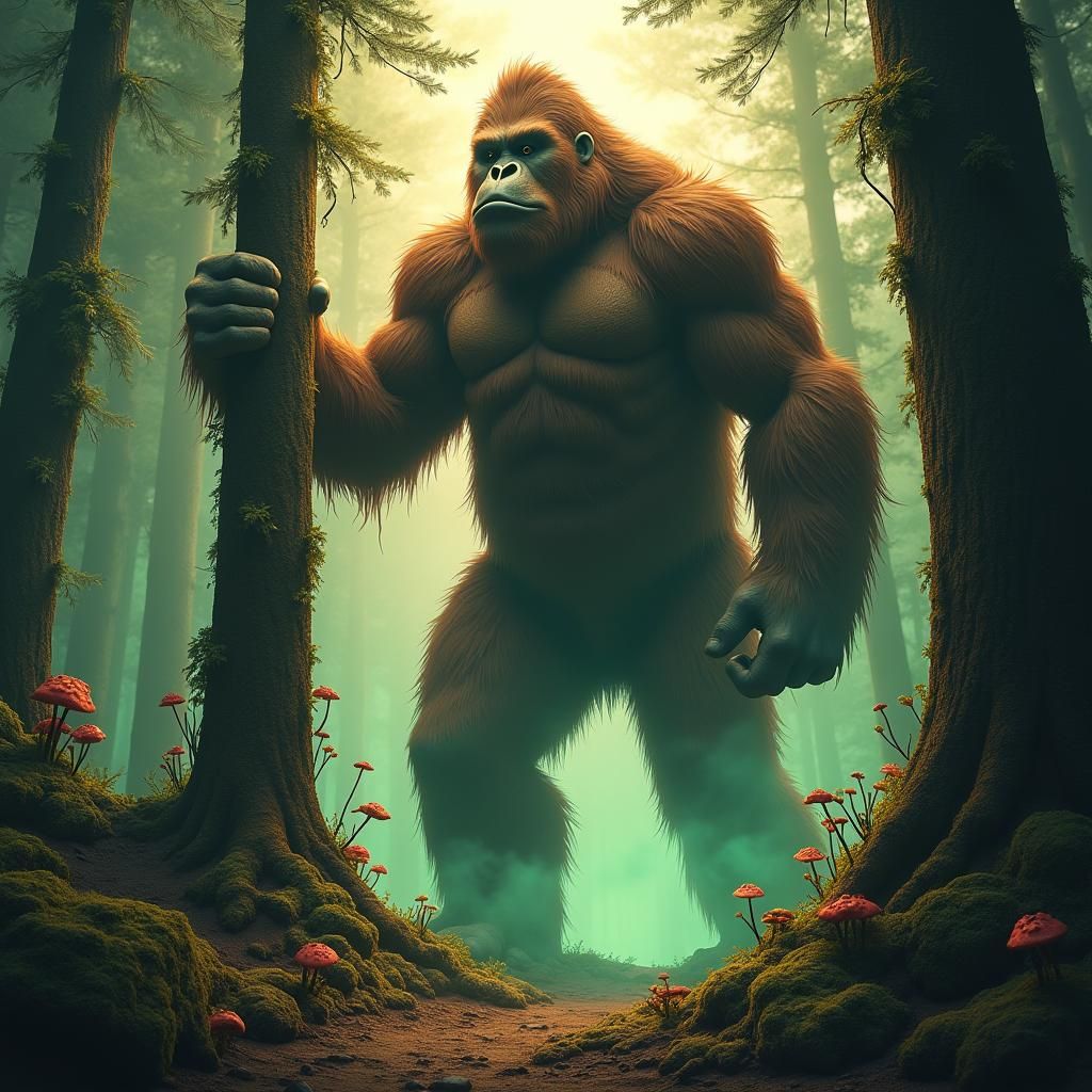 Bigfoot Shows Strength in Detailed Forest Art
