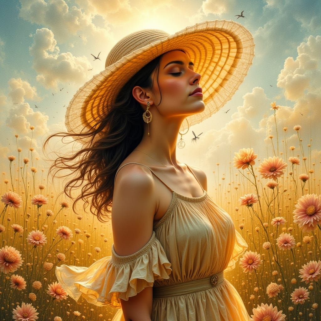 Serenely Gazing Woman in Impressionist Style