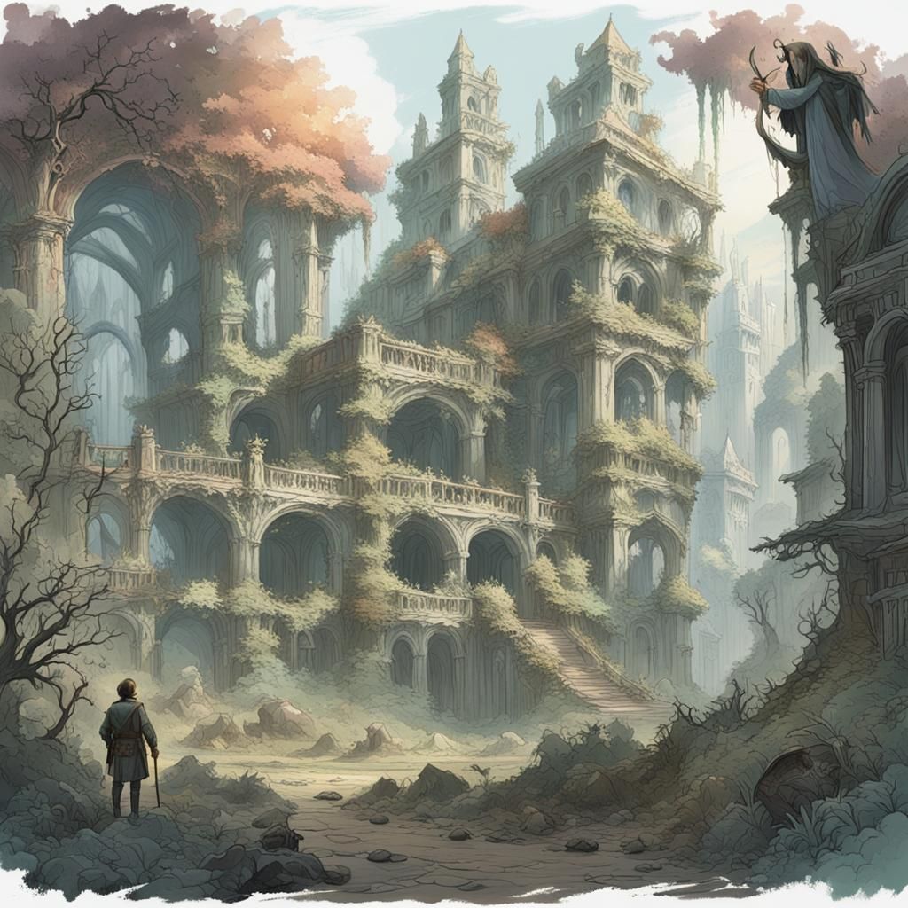 Overgrown Elven City Ruins with Ghosts