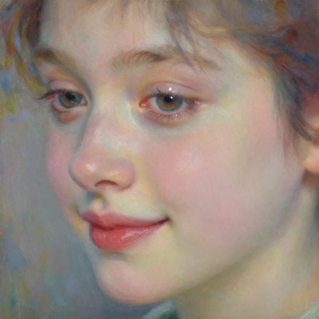 Impressionistic Oil Painting of Eye and Subtle Smile