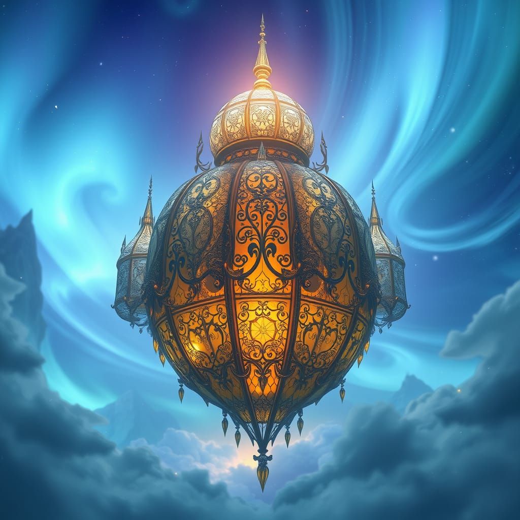 Ethereal Glass Citadel in Whirling Aurora