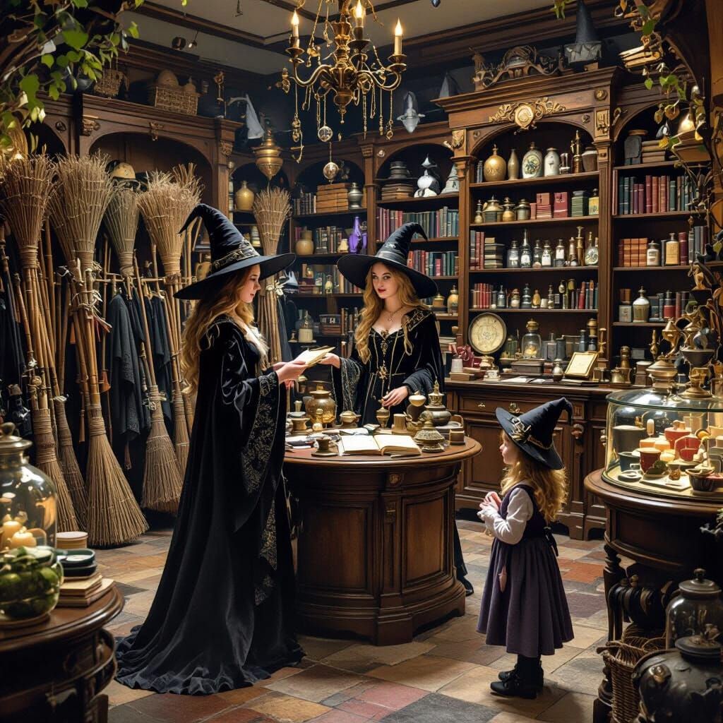 Witch Boutique Scene With Salesperson and Newcomer