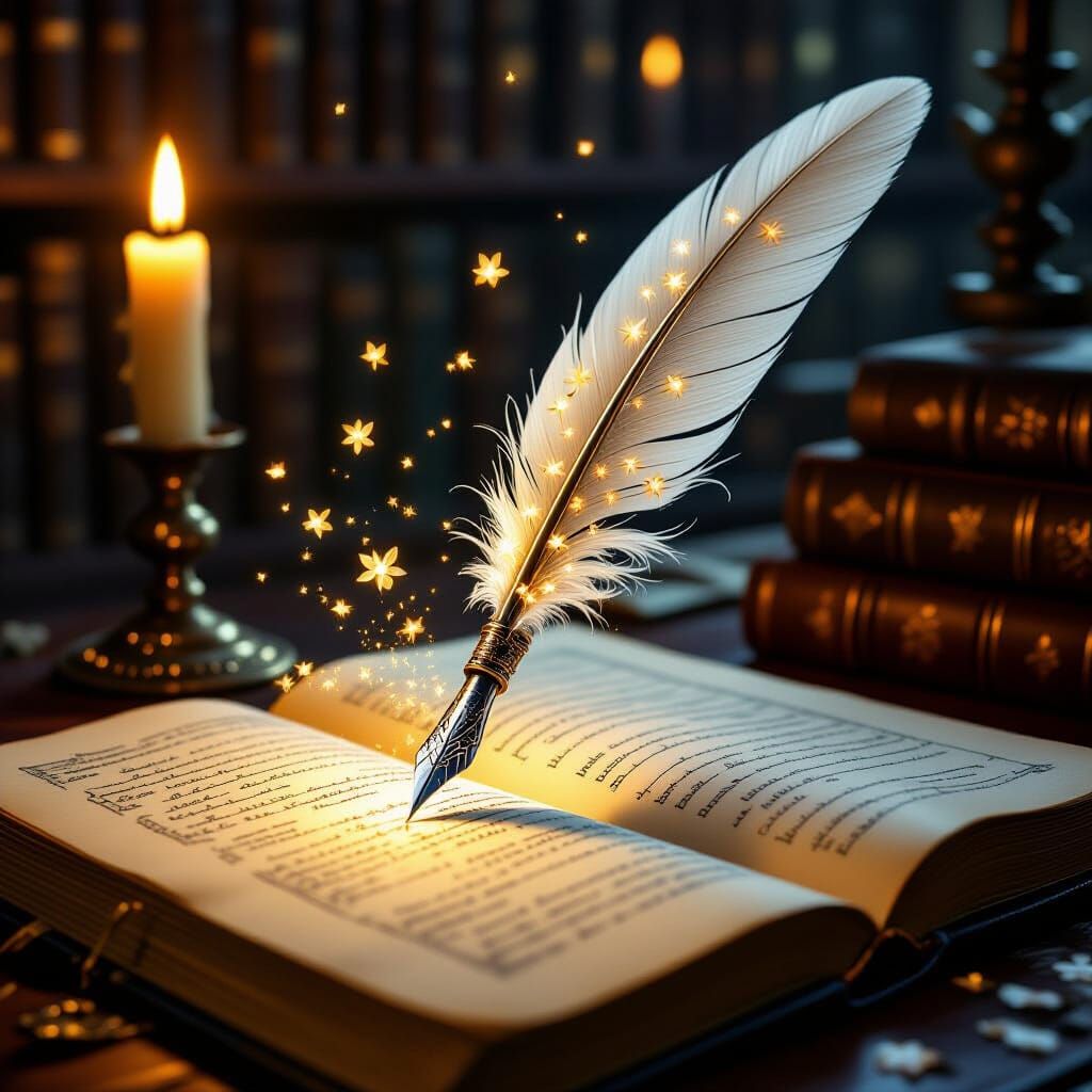 Enchanted Quill Pen with Blooming Flowers