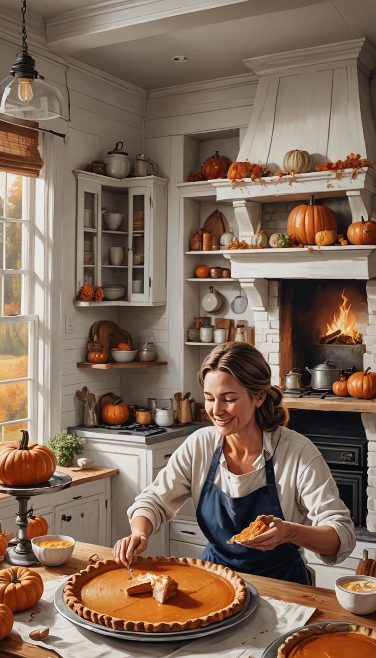 Cozy Farmhouse Kitchen: Pumpkin Pie Baking Scene