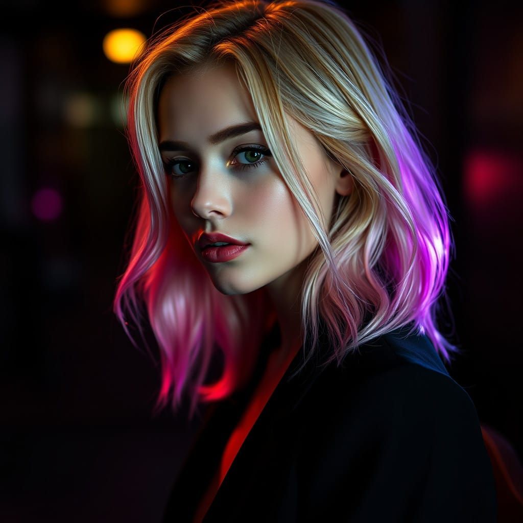 Elegant Woman with Ombre Hair, Moody Lighting