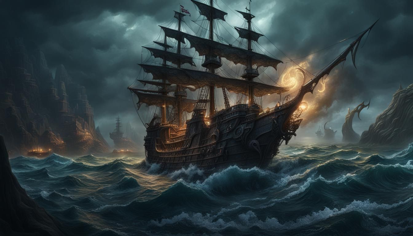Gothic Kraken Attacks Pirate Ship