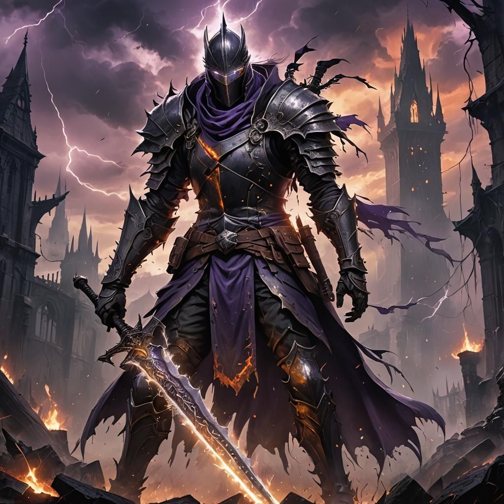 Legendary Hero in Dark Fantasy Anime Style