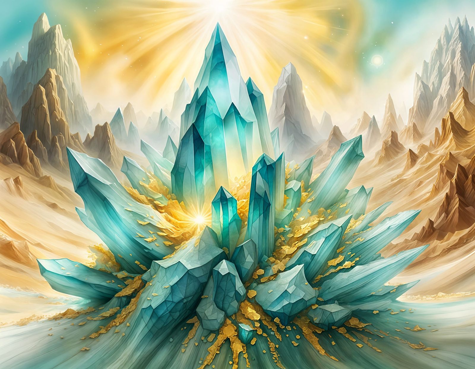 Turquoise Crystal and Gold Environment in Digital Art