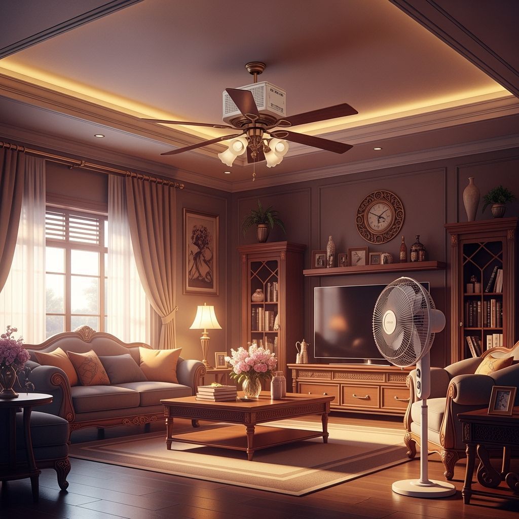 Modern Living Room with Fans in 3D Anime Style