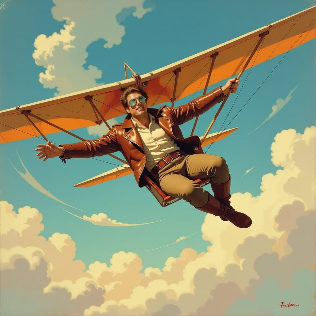 Vintage Glider Soaring in Retro Sky