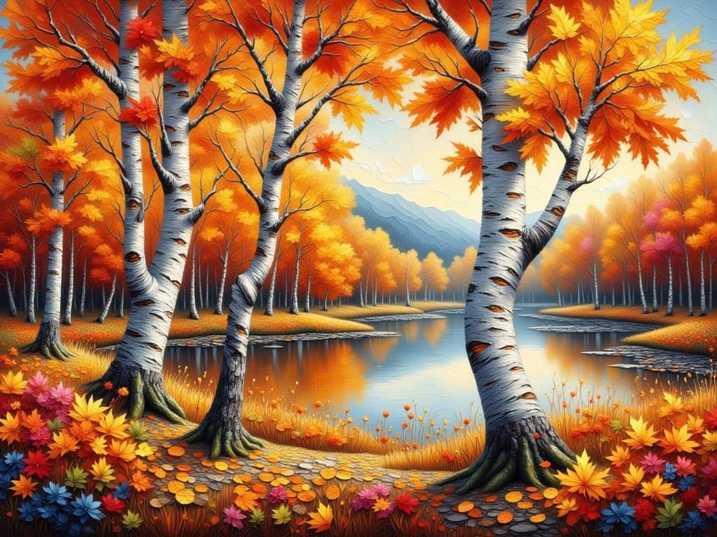 Autumn Forest Scene in Impasto Style