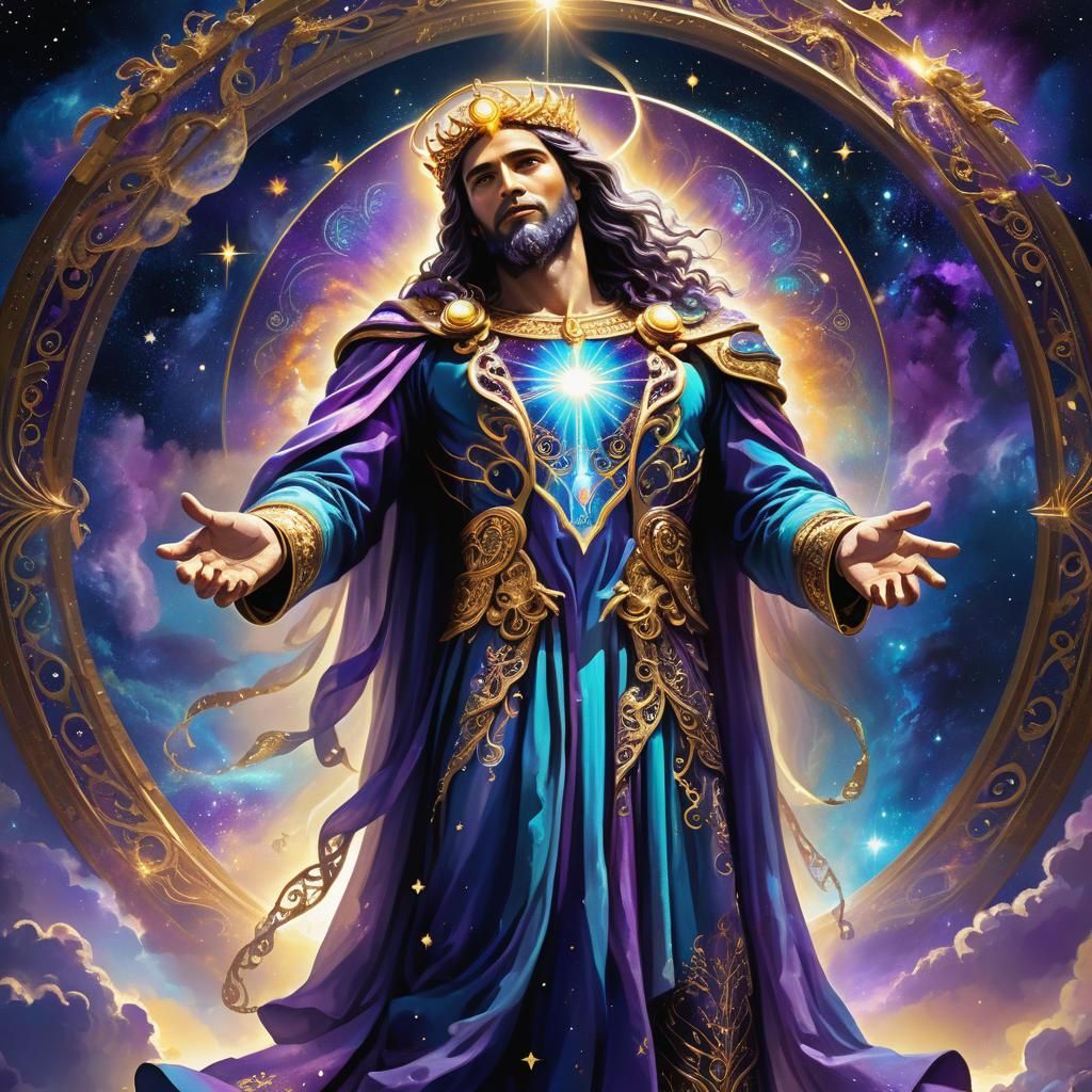 Celestial Father Figure in Cosmic Realm Concept Art