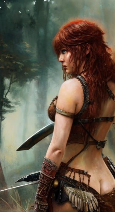 Red Sonja as Jennifer Lawrence, Oil Painting