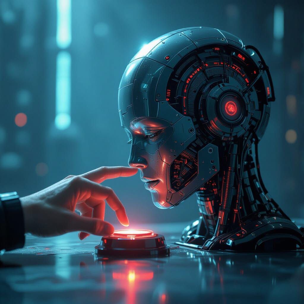 Human Hand Activates AI's Glowing Red Button