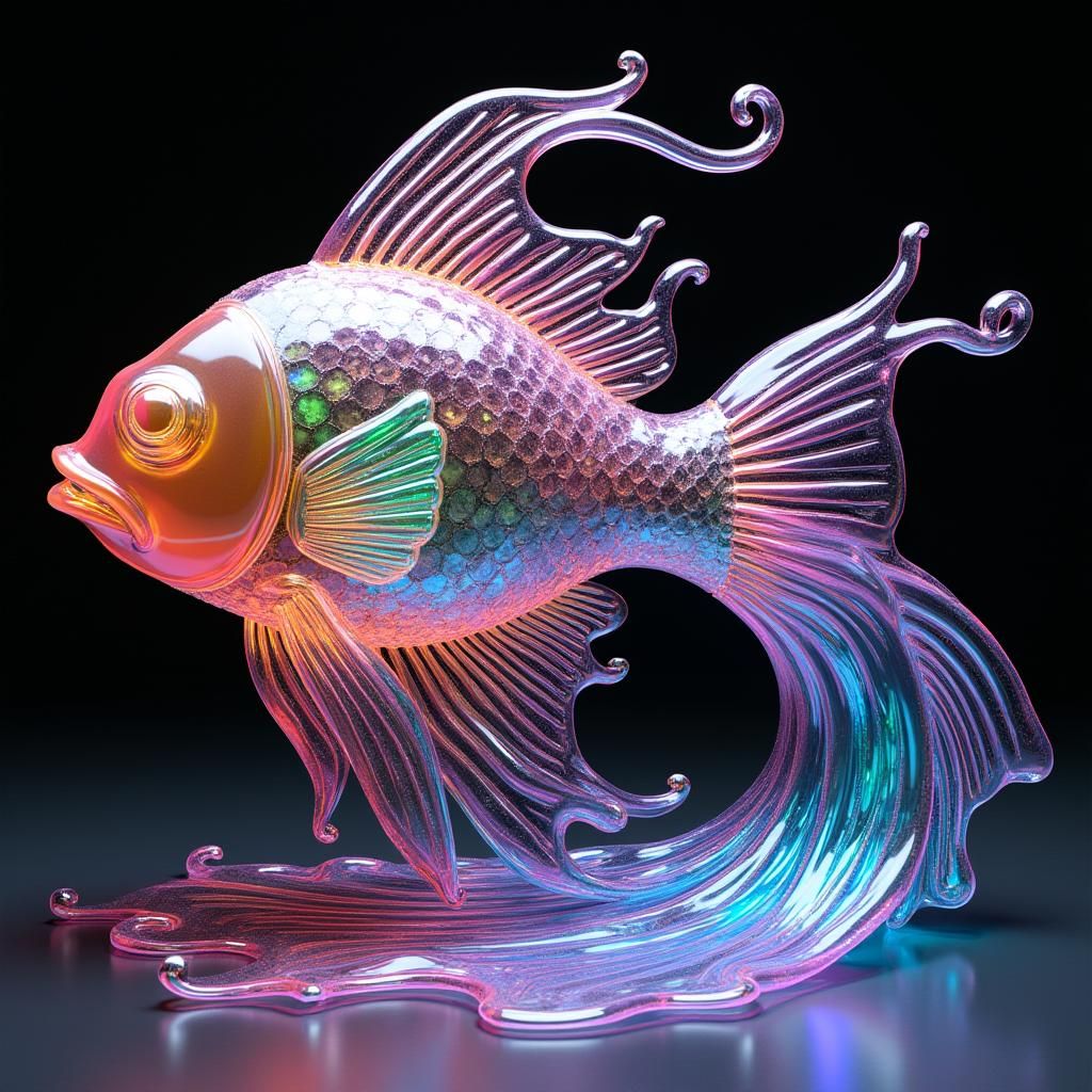 Rainbow Glass Fish Sculpture in Graffiti Street Art Style