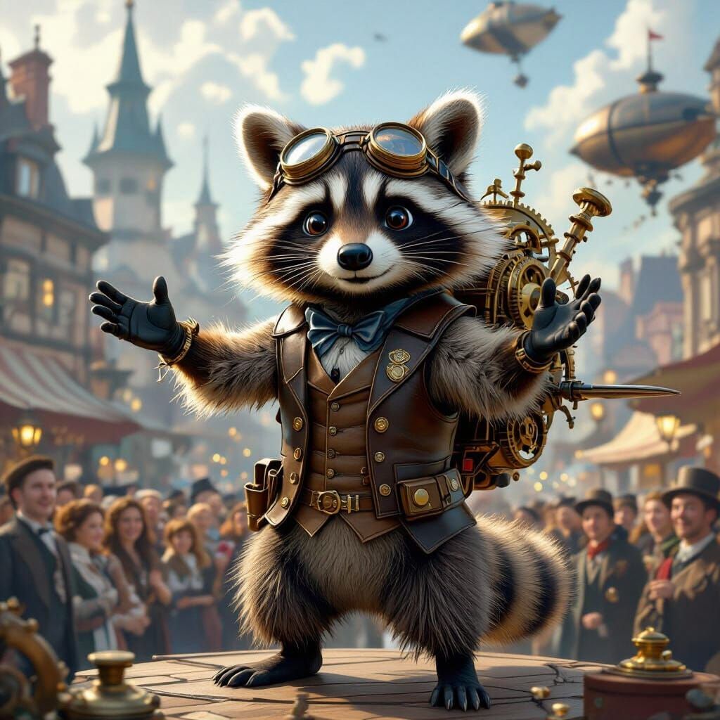 Raccoon Inventor Presents Flying Machine in Alphonse Mucha S...