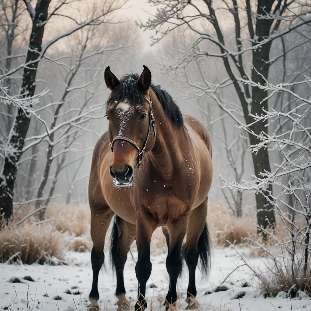 Horse in Winter Landscape Photography