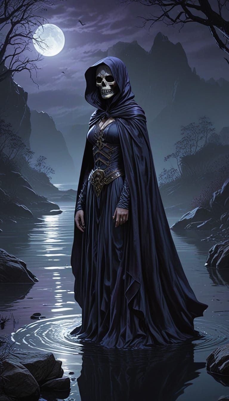 Woman in River at Night in Comic Book Art