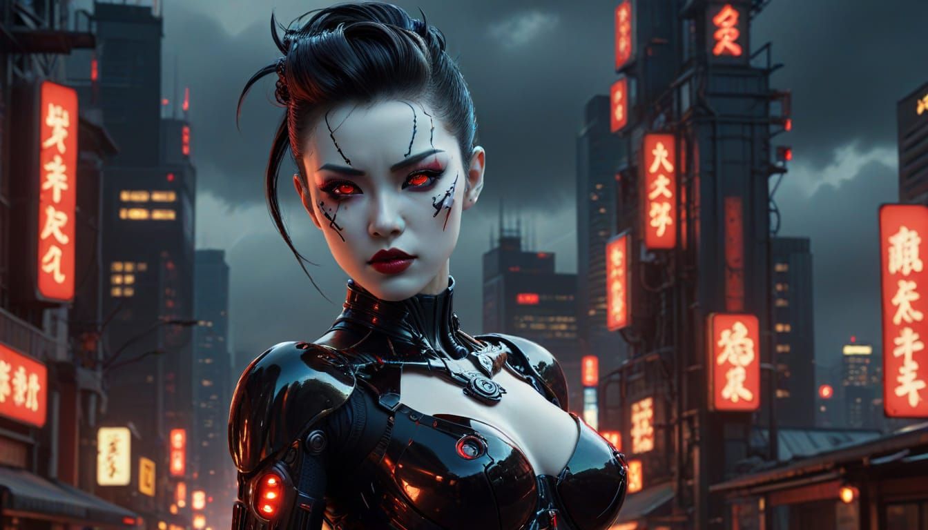 Cyberpunk Gynoid Pinup in Moody Lighting