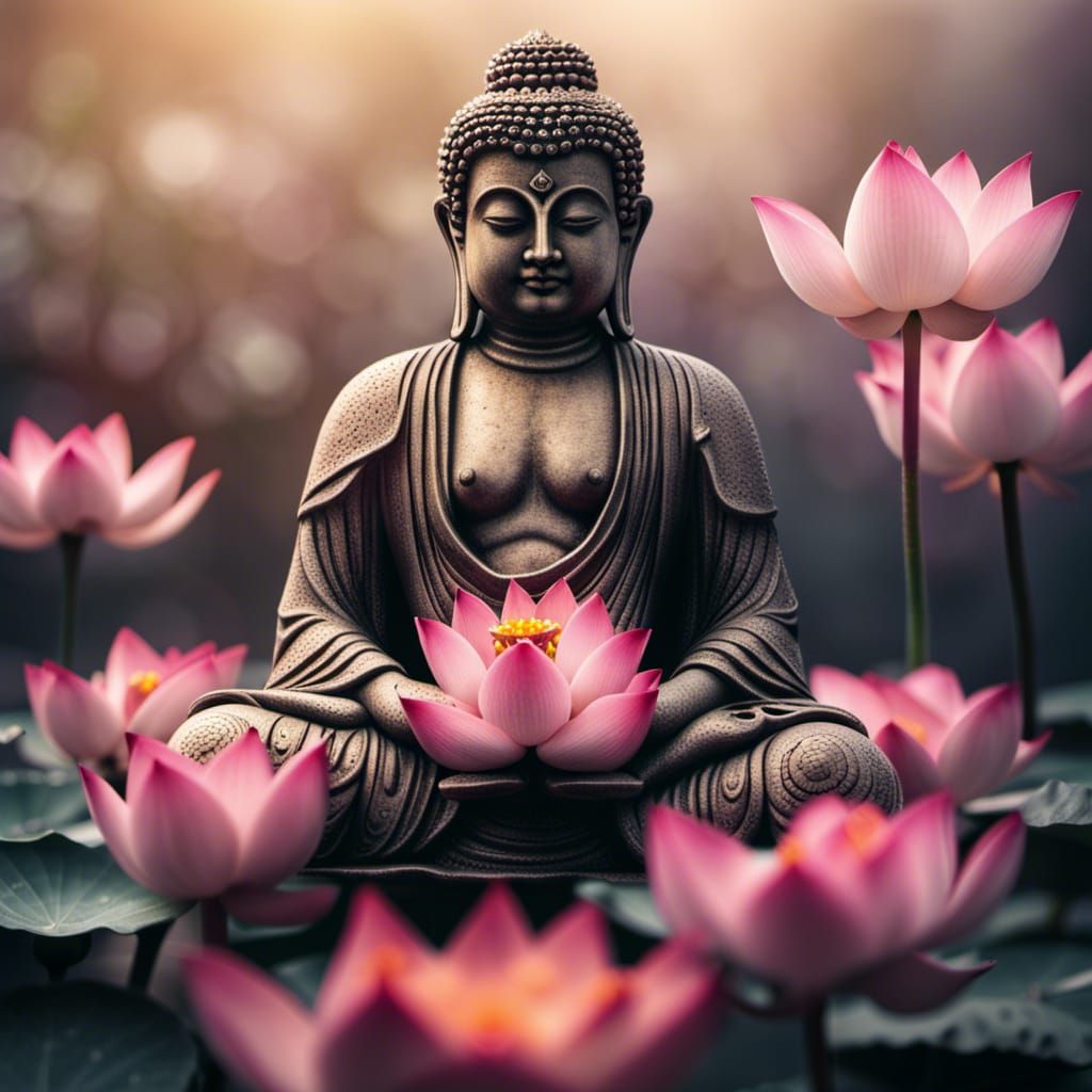 Buddha on Lotus Flower in Hyperrealistic Style